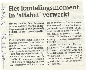 Kantelingsalfabet in Dagblad van het Noorden dd. 25 maart 2015. Met dank aan Pieter Taffijn voor de foto!!